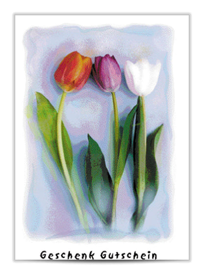 Geschenkgutschein Tulpen auf Blau